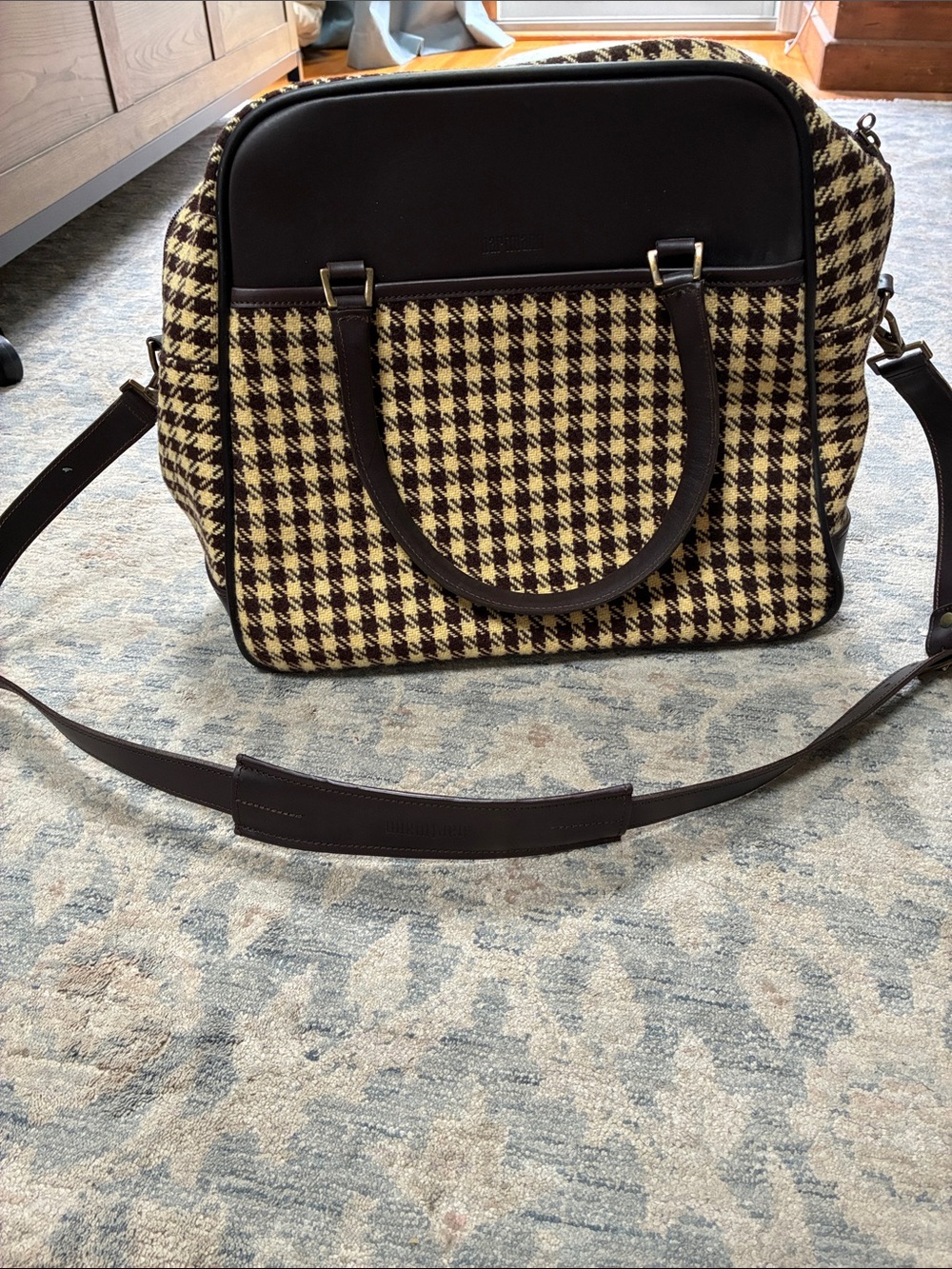 Vintage Hartmann Houndstooth Satchel with Dark Brown Trim - Classic Two-Tone